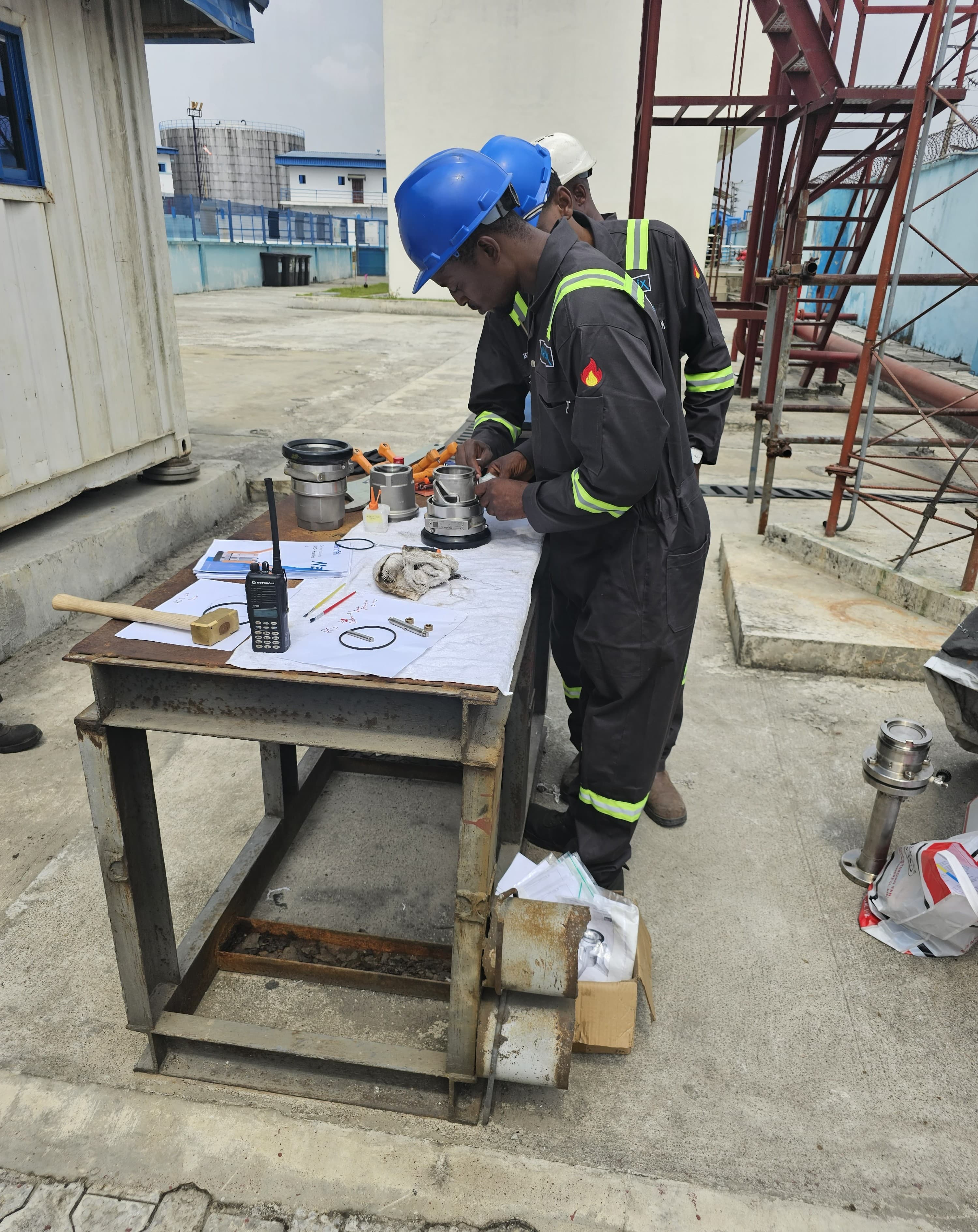Maintenance technicians preparing tools for depot work